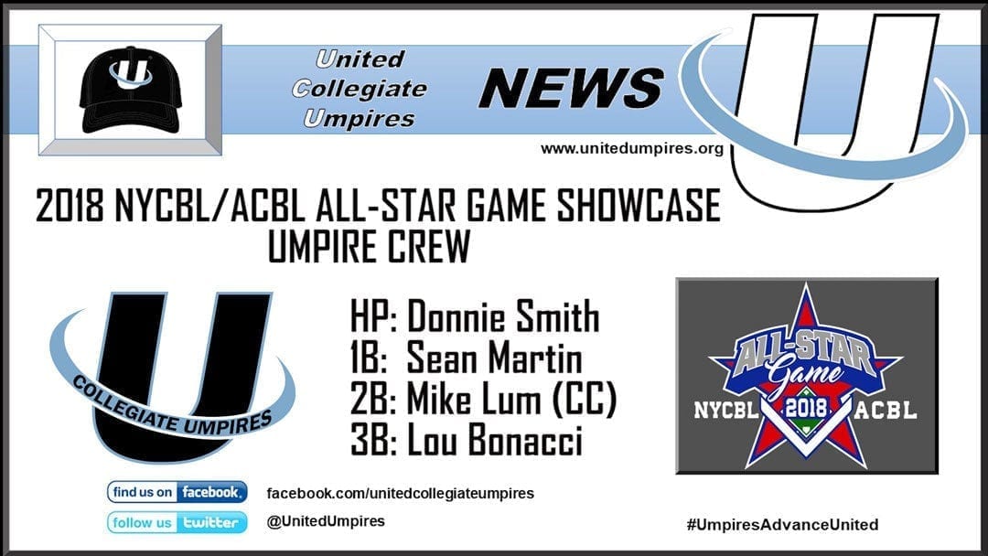 Umpires Announced for the 2018 NYCBL/ACBL All-Star Game Showcase