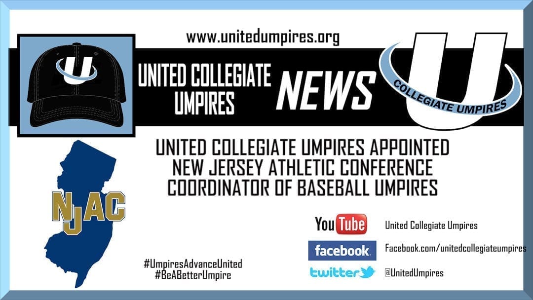 United Collegiate Umpires Appointed New Jersey Athletic Conference Coordinator of Baseball Umpires
