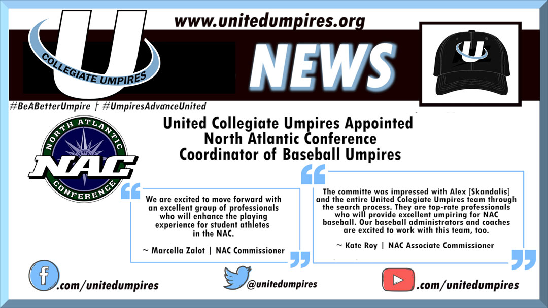 United Collegiate Umpires Appointed North Atlantic Conference Coordinator of Baseball Umpires